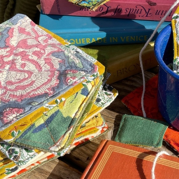 Teabag Quilted Bookmark + Set of 4 Quilted Random Boho Print Coaster Mug Rugs - Picture 9 of 10